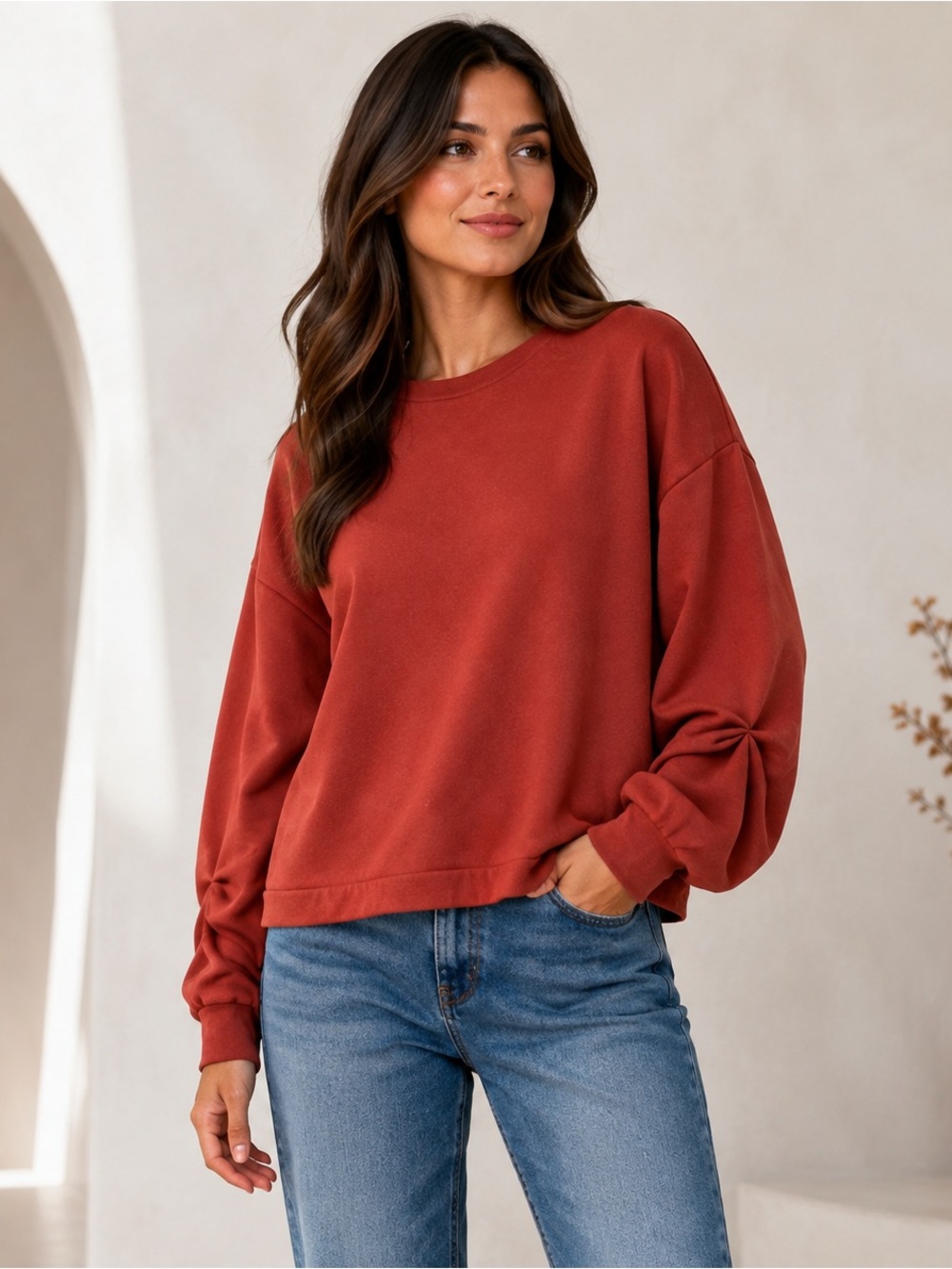 GIANNI BINI BURNT ORANGE FEMININE RUCHED FALL WINTER SWEATSHIRT SZ XL